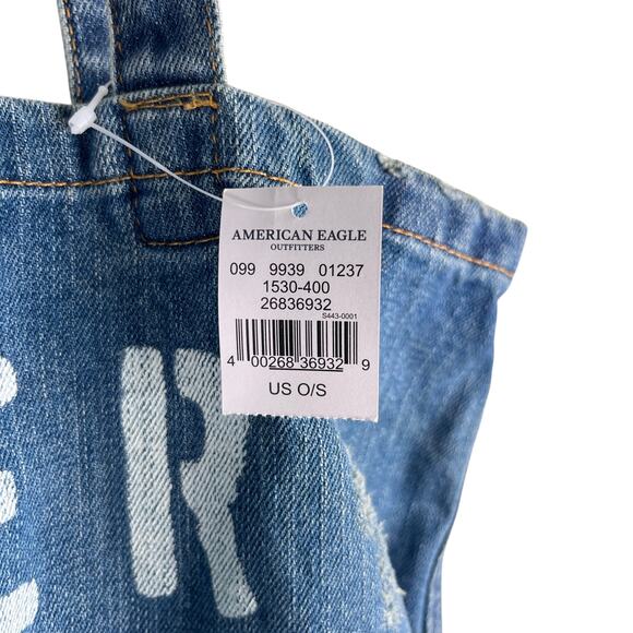 American Eagle Denim Tote Bag Distressed Logo New - Picture 4 of 16